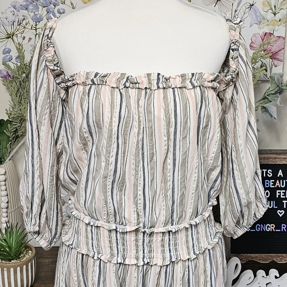 SURF GYPSY | SHIMMER STRIPED OFF SHOULDER RUFFLE MINI DRESS - Picture 5 of 16